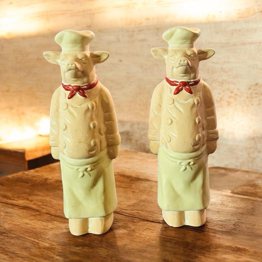 Vintage French Chef Pig Salt & Pepper Shakers Two Pieces